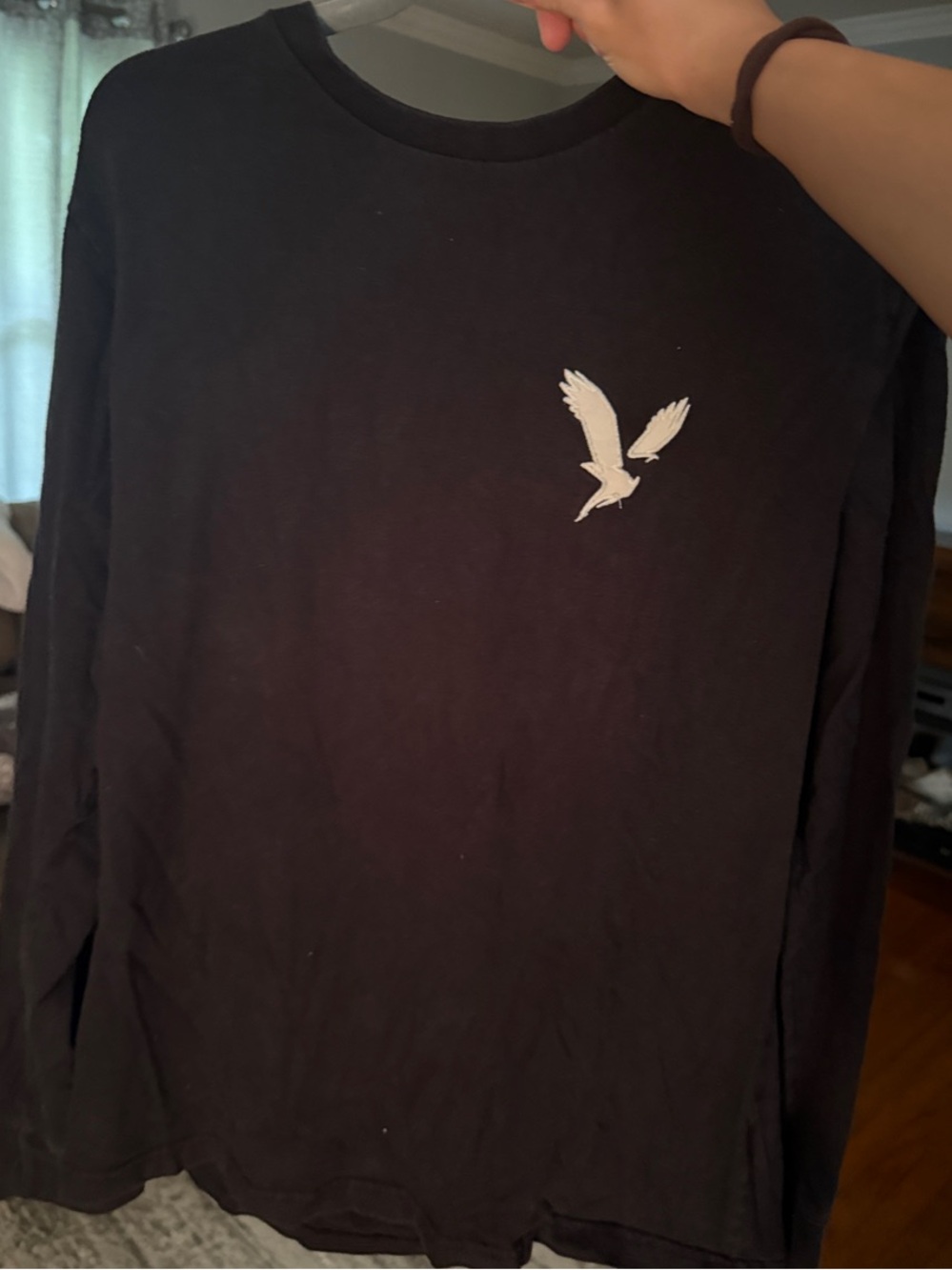 American Eagle Outfitters Black Long Sleeve Tee with White Flying Eagle Logo